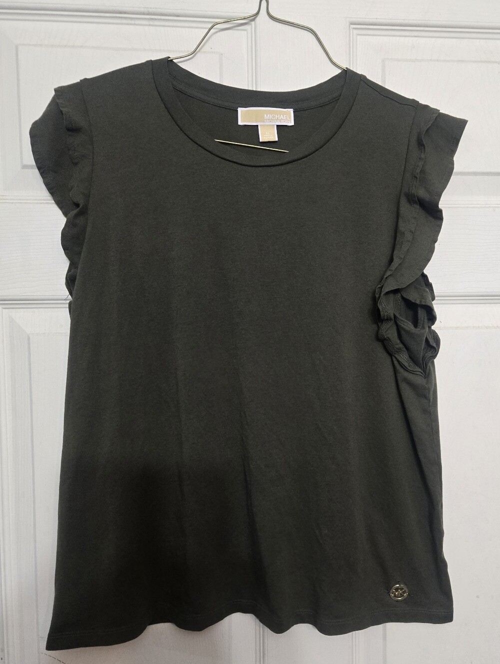Michael Kors Olive Green Ruffle Sleeveless Tee